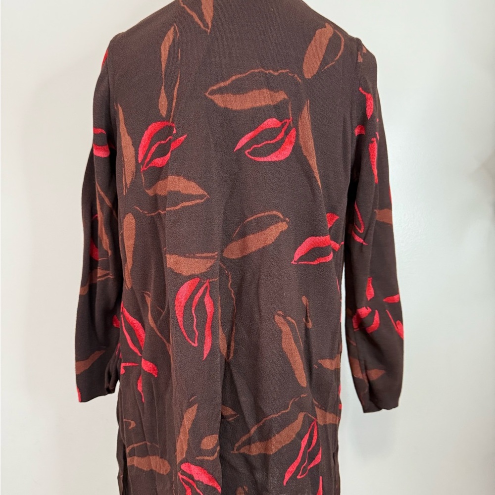 Chicos Brown And Red Patterned Open Cardigan In S… - image 5
